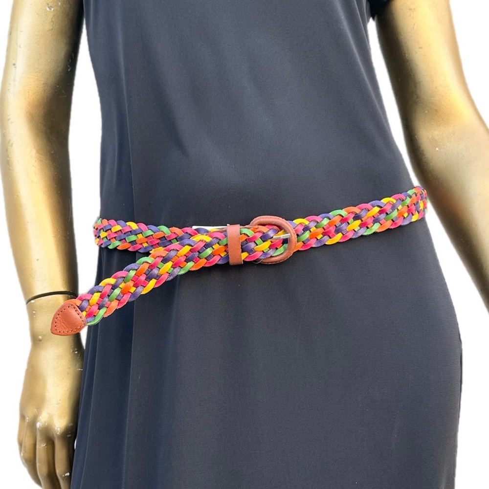 Vintage Multicolor Rainbow Braided Genuine Leather  Belt size ML